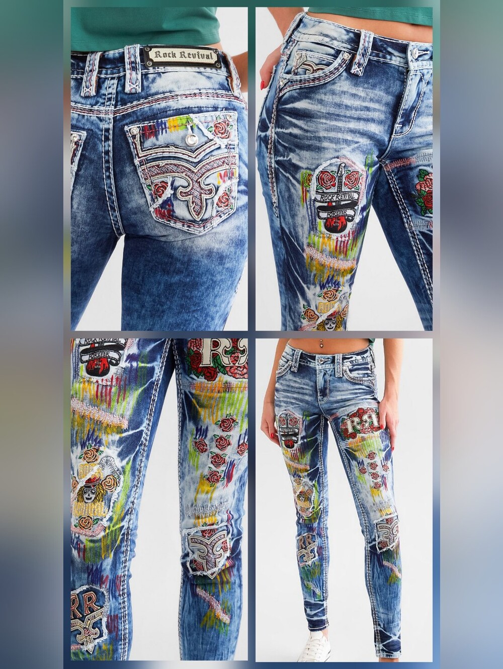 🤑PRICE FIRM🤘NeW🥰 ROCK REVIVAL RENATA LMTD EDITION EMBROIDERED SKINNY JEANS 29